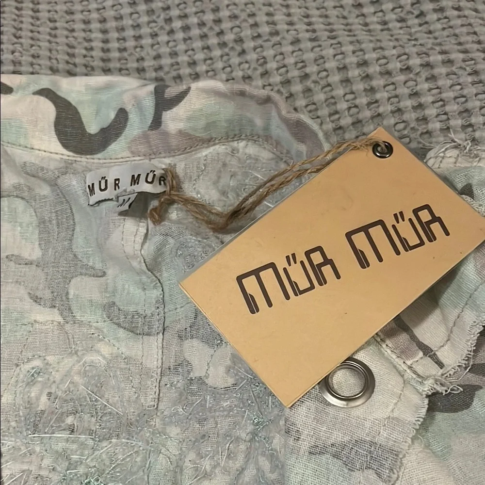 Mur Mur Anthro Camo Linen Cropped Embroidered Beaded Embellished Jacket Sz M